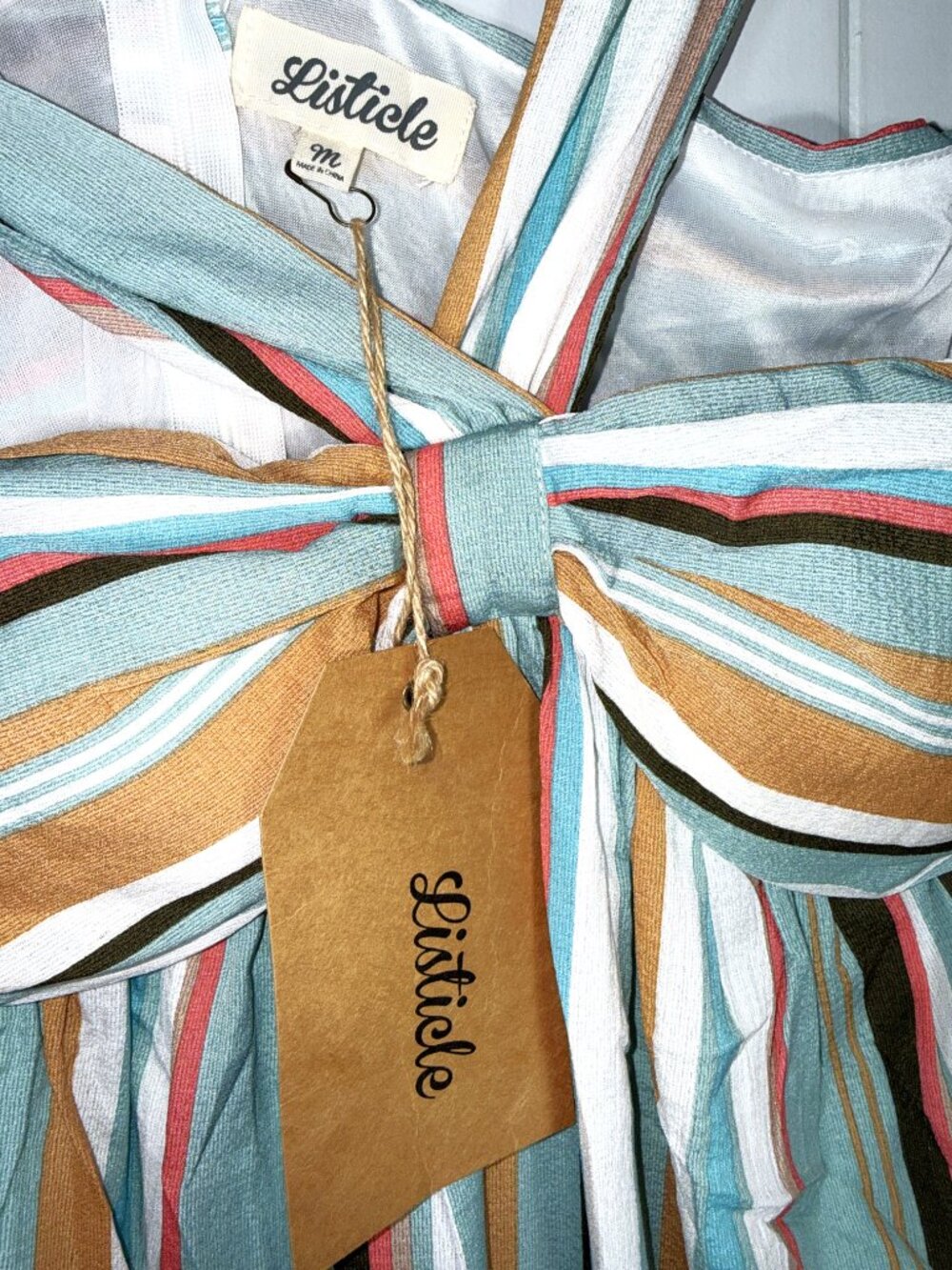 Anthropologie Listicle Multi-Color Striped Halter Maxi V-Neck Ruffle Dress M NEW - Picture 4 of 8